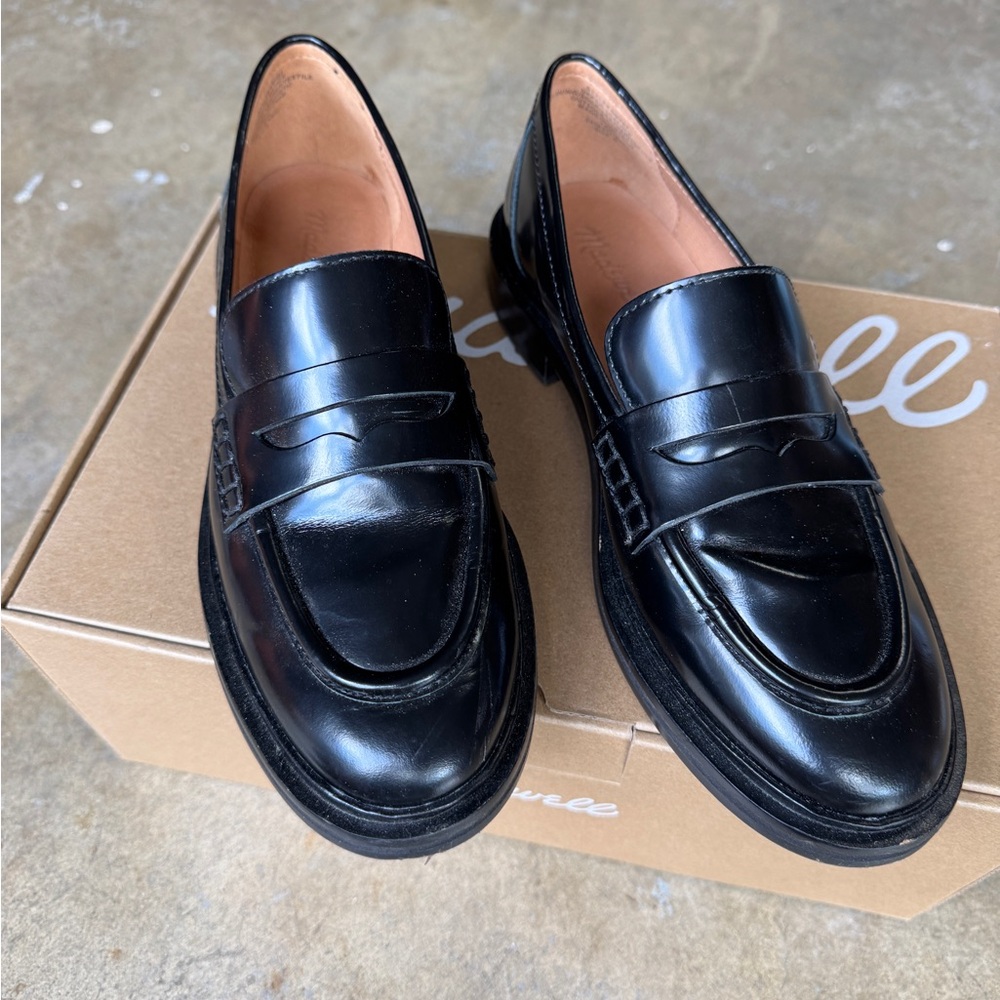 Madewell Black Leather Penny Loafers